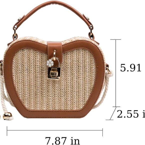 Versatile Straw Beach Handbag with Adjustable Strap & Stylish Lock Charm - Picture 6 of 6
